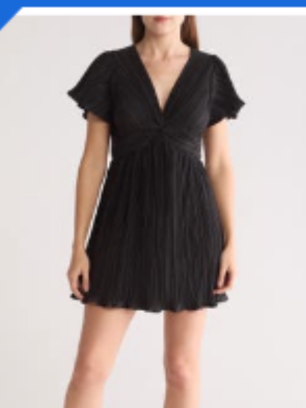 NWOT Lush Black Pleated V-Neck Twist-Front Midi Dress